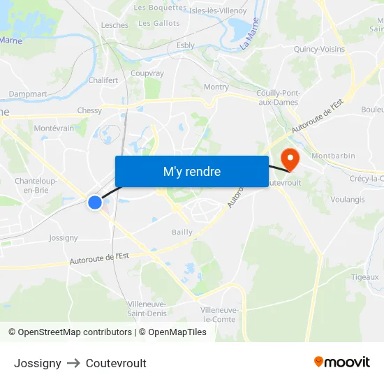 Jossigny to Coutevroult map