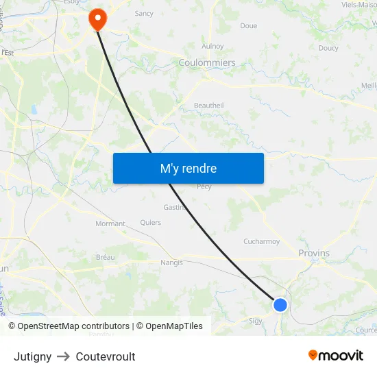 Jutigny to Coutevroult map