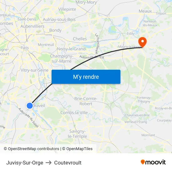 Juvisy-Sur-Orge to Coutevroult map
