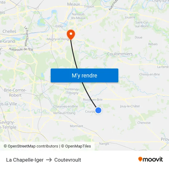 La Chapelle-Iger to Coutevroult map