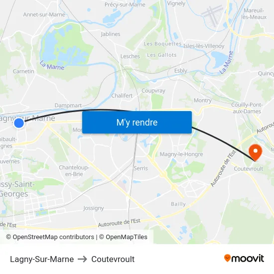 Lagny-Sur-Marne to Coutevroult map