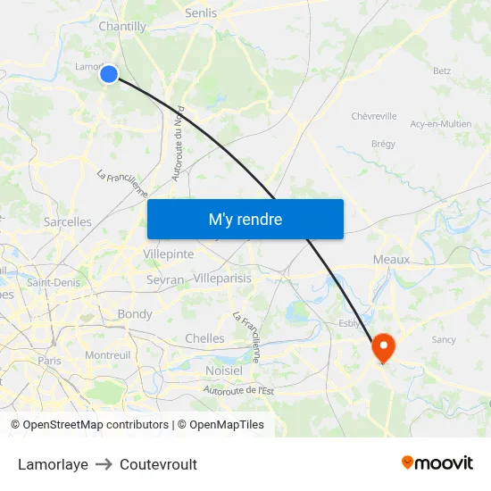Lamorlaye to Coutevroult map