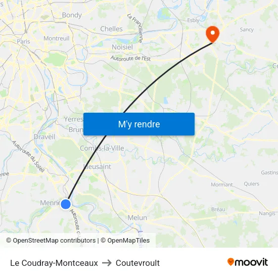 Le Coudray-Montceaux to Coutevroult map