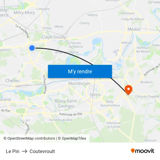 Le Pin to Coutevroult map