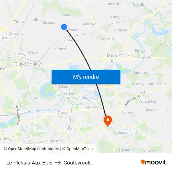 Le Plessis-Aux-Bois to Coutevroult map