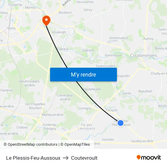 Le Plessis-Feu-Aussoux to Coutevroult map