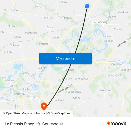Le Plessis-Placy to Coutevroult map