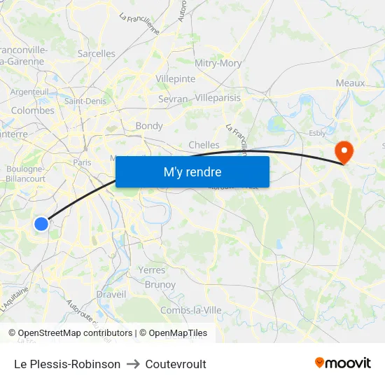 Le Plessis-Robinson to Coutevroult map