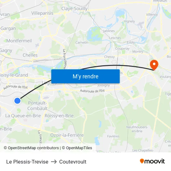 Le Plessis-Trevise to Coutevroult map