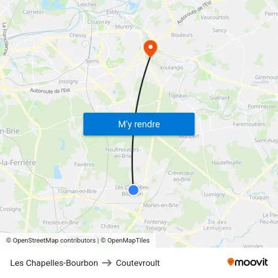 Les Chapelles-Bourbon to Coutevroult map