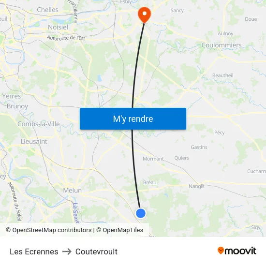 Les Ecrennes to Coutevroult map