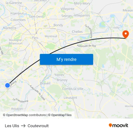Les Ulis to Coutevroult map