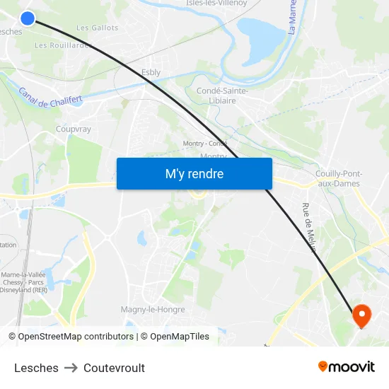 Lesches to Coutevroult map