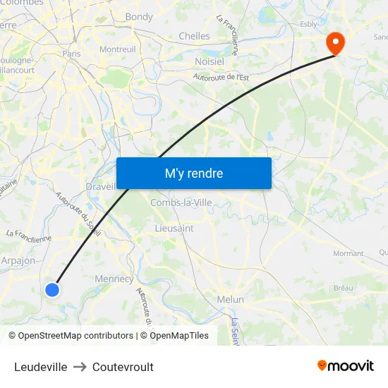 Leudeville to Coutevroult map