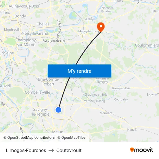 Limoges-Fourches to Coutevroult map