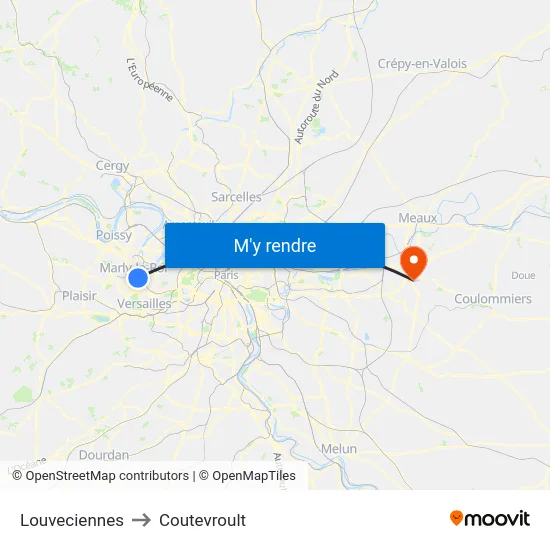 Louveciennes to Coutevroult map
