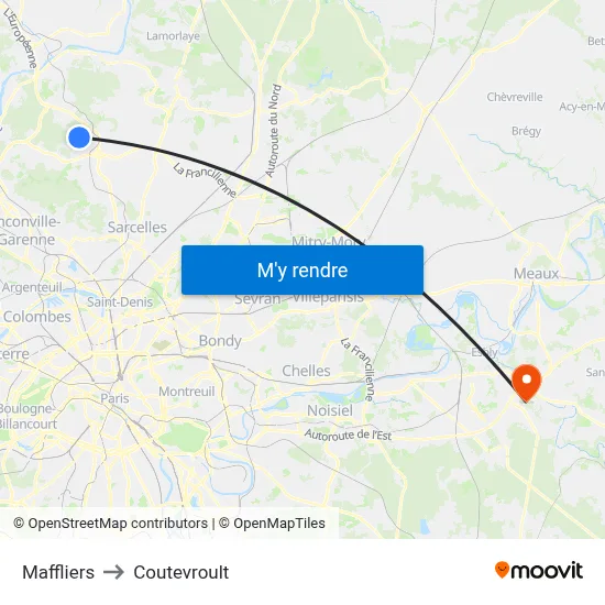 Maffliers to Coutevroult map