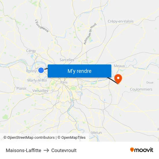 Maisons-Laffitte to Coutevroult map