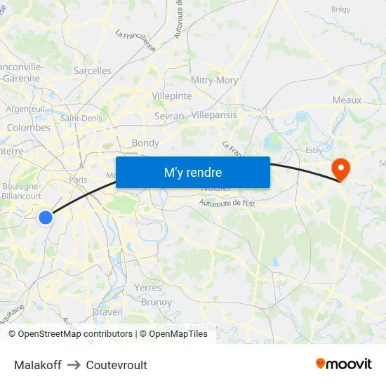 Malakoff to Coutevroult map