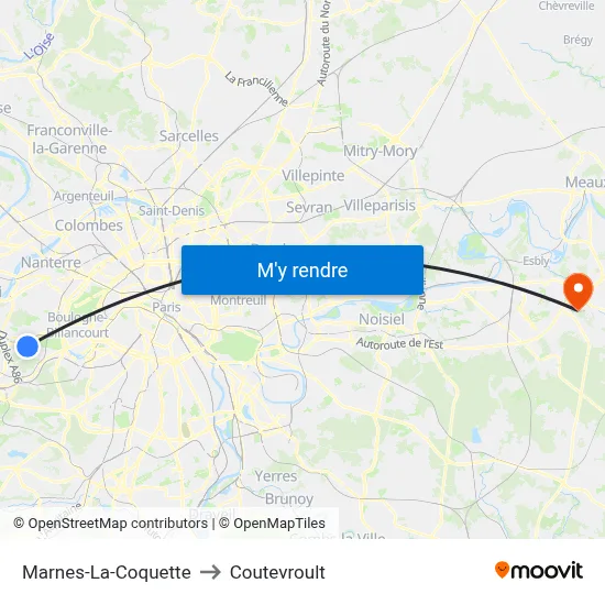 Marnes-La-Coquette to Coutevroult map