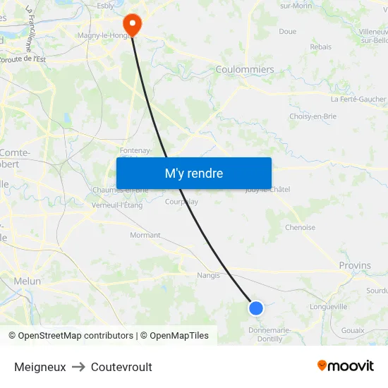 Meigneux to Coutevroult map