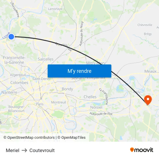 Meriel to Coutevroult map