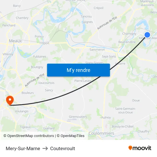 Mery-Sur-Marne to Coutevroult map