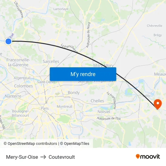 Mery-Sur-Oise to Coutevroult map