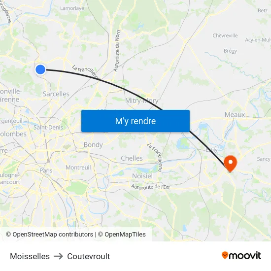 Moisselles to Coutevroult map