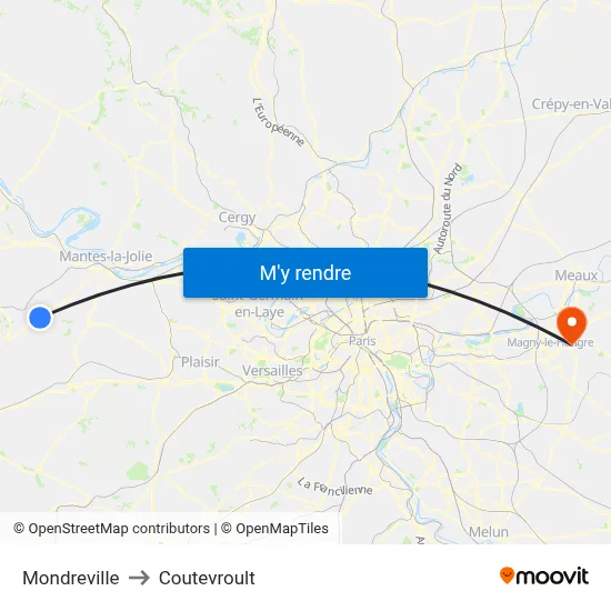 Mondreville to Coutevroult map