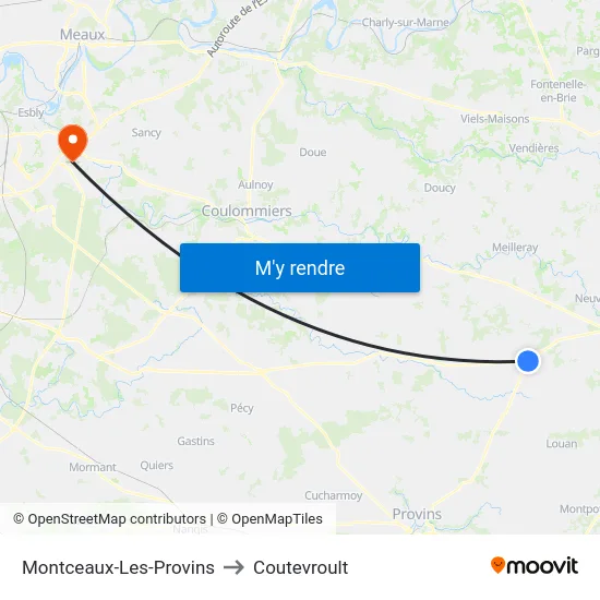 Montceaux-Les-Provins to Coutevroult map