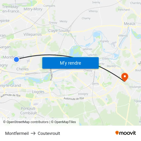 Montfermeil to Coutevroult map