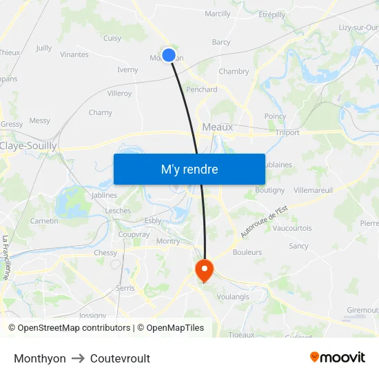 Monthyon to Coutevroult map