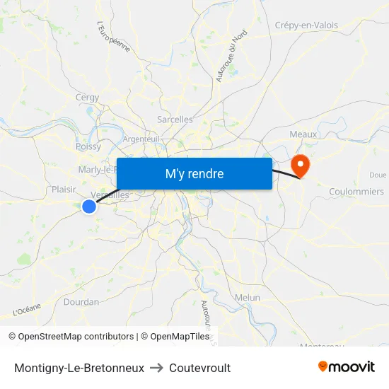 Montigny-Le-Bretonneux to Coutevroult map