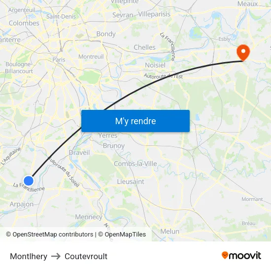 Montlhery to Coutevroult map