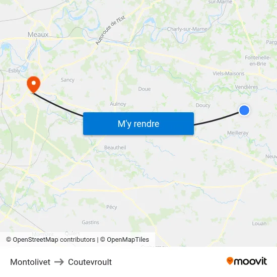 Montolivet to Coutevroult map