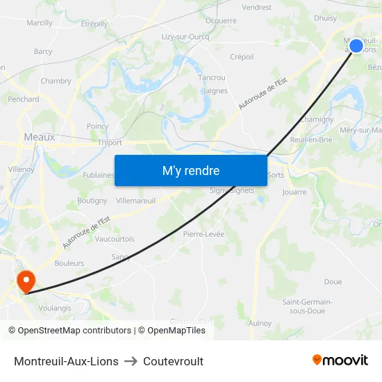 Montreuil-Aux-Lions to Coutevroult map