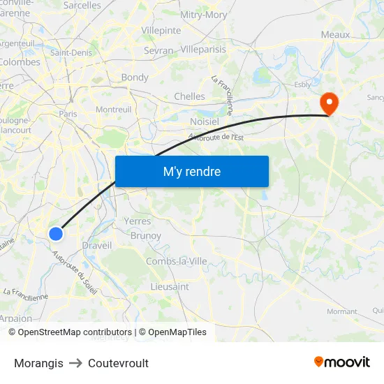 Morangis to Coutevroult map