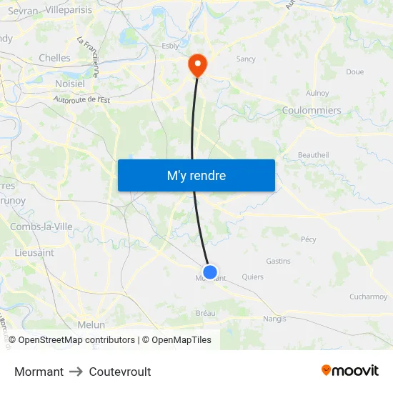 Mormant to Coutevroult map