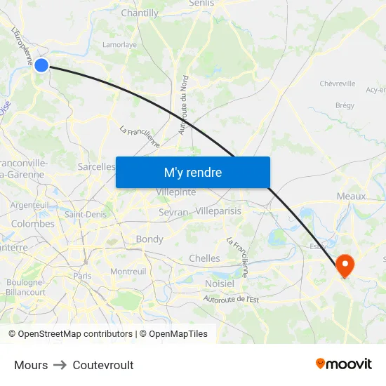 Mours to Coutevroult map