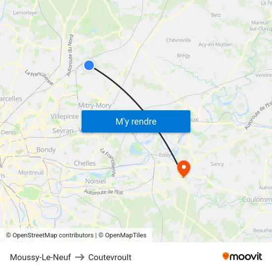 Moussy-Le-Neuf to Coutevroult map