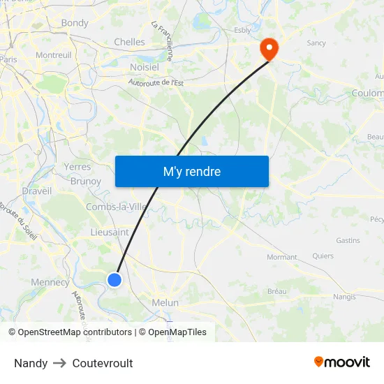Nandy to Coutevroult map