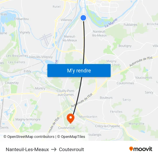 Nanteuil-Les-Meaux to Coutevroult map