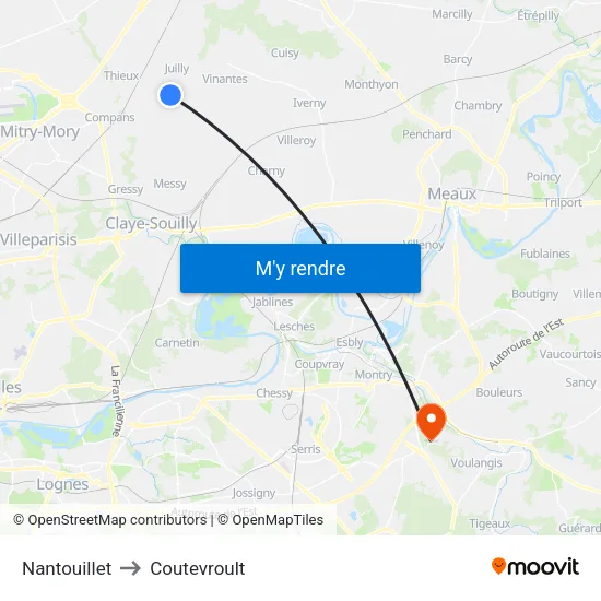 Nantouillet to Coutevroult map