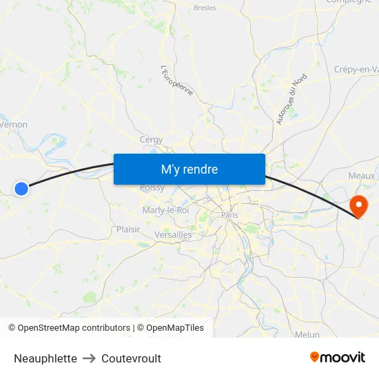 Neauphlette to Coutevroult map