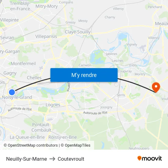 Neuilly-Sur-Marne to Coutevroult map