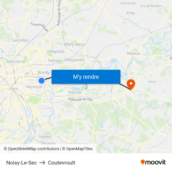 Noisy-Le-Sec to Coutevroult map