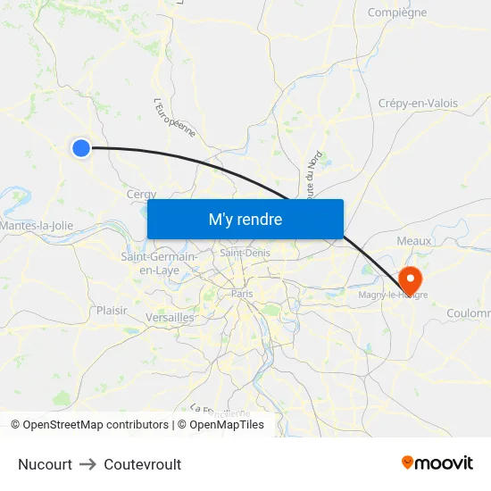 Nucourt to Coutevroult map