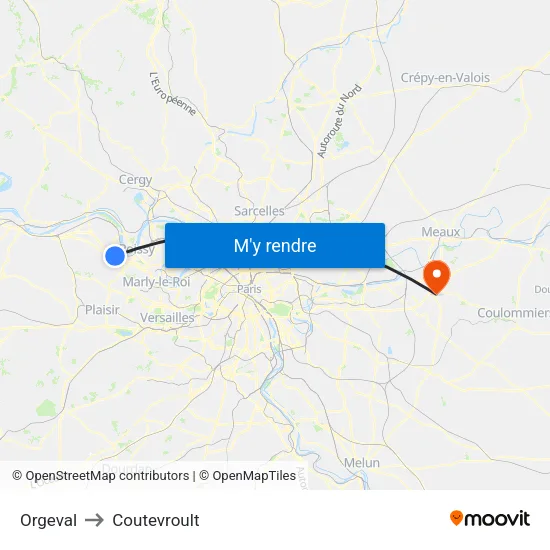 Orgeval to Coutevroult map