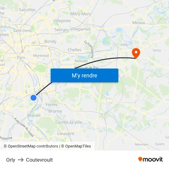 Orly to Coutevroult map